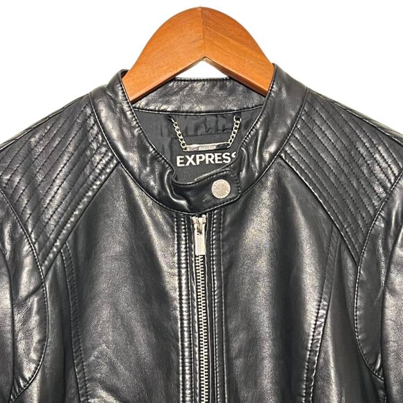 Express Leather Jacket Gothic Witchy Grunge Minimalist Black Vegan Size Medium - Picture 3 of 10